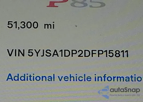 2013 Tesla Model S Performance из США, поврежденный, VIN 5YJSA1DP2DFP15811